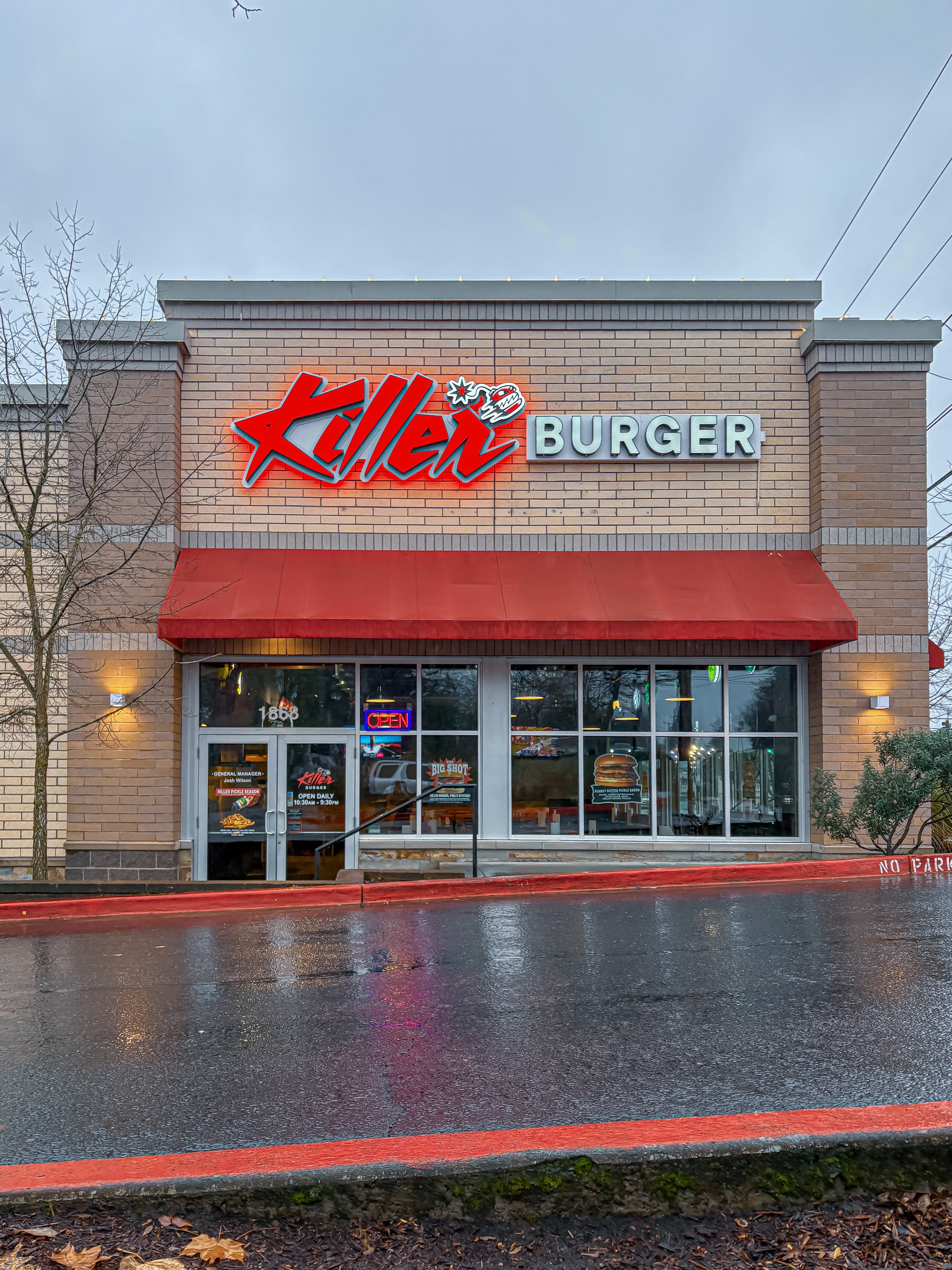 Killer Burger Gresham — exterior storefront with red awning and signage